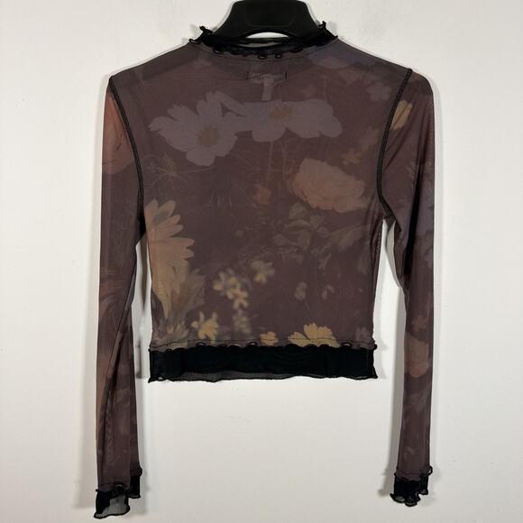 Urban Outfitters Mesh Sheer Lace Layering Top Shirt Fitted Large Stretchy Fall - Picture 5 of 9